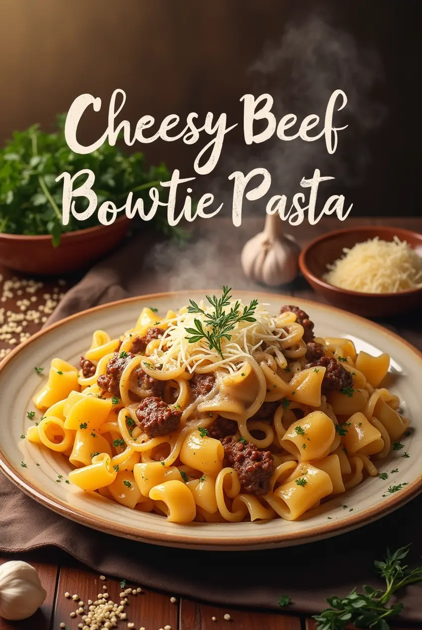 Cheesy Beef and Bowtie Pasta in Garlic Butter