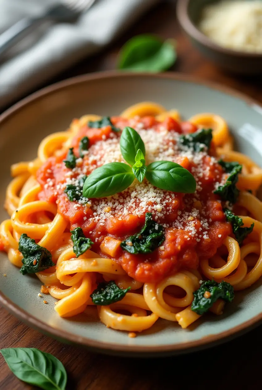 Creamy Tomato And Spinach Pasta