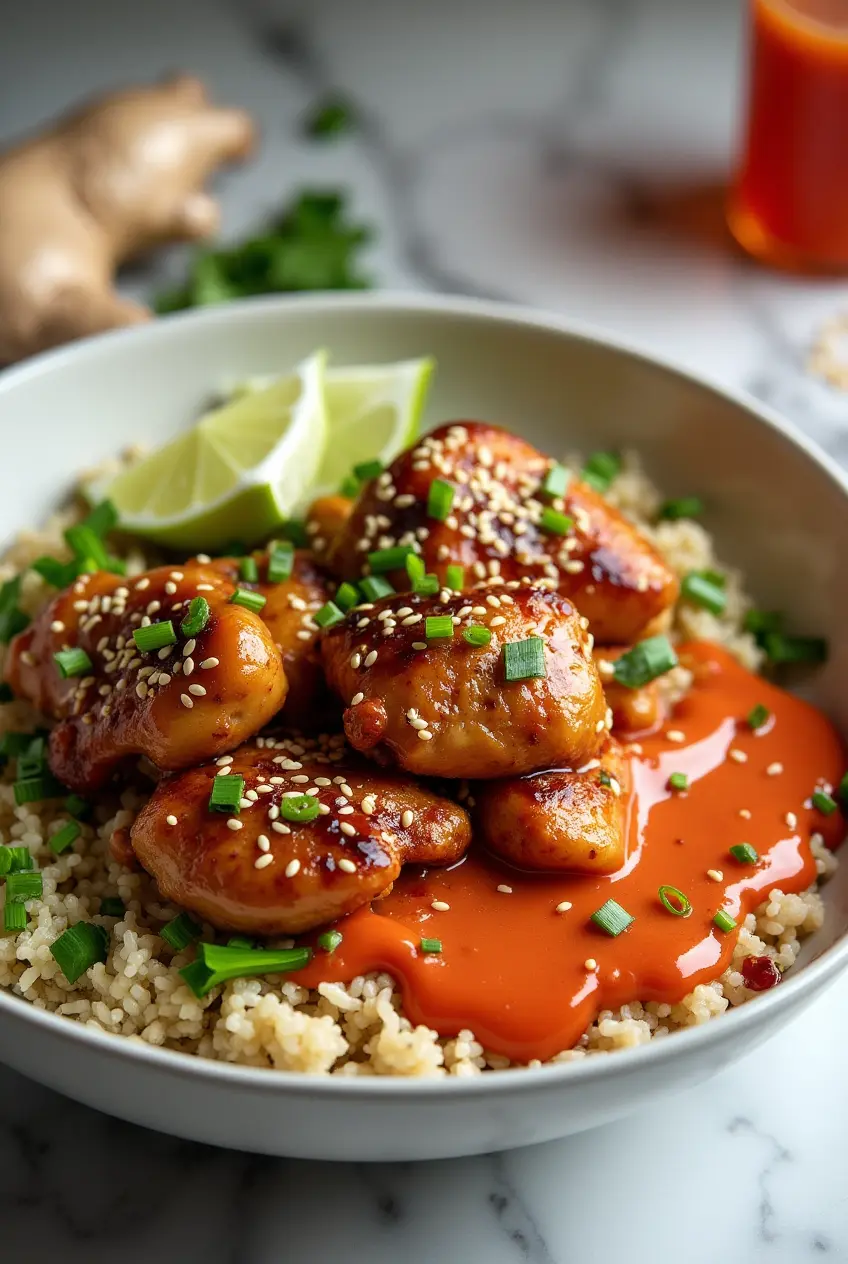 Spicy Honey-Ginger Chicken Bowls with Yum Yum Sauc